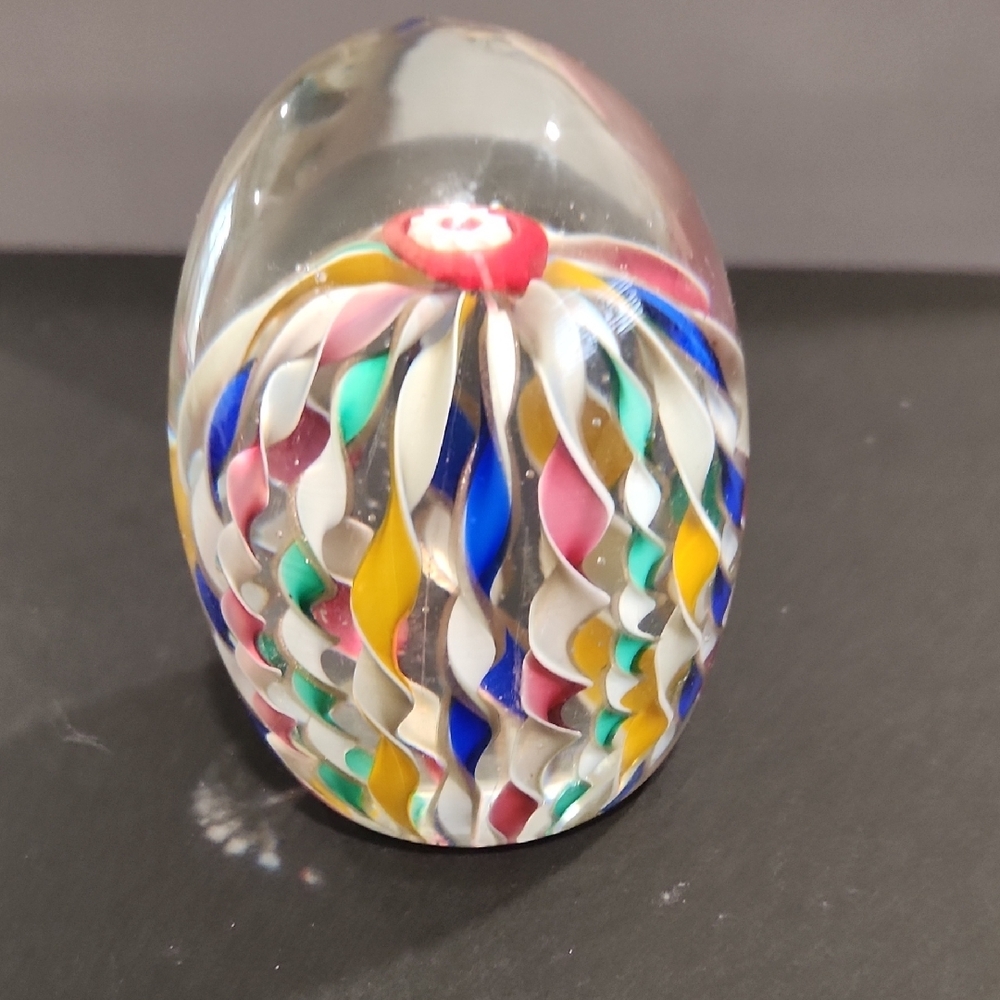 MURANO Multi Colored Twisted Ribbon/Millefiori Hand Blown Art Glass Paperweight - Picture 5 of 11